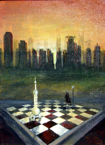 Schach in Shanghai - sunset in Puxi